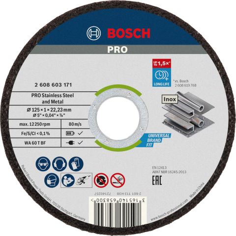 Bosch PRO Stainless Steel and Metal rezna ploča 125x1 mm WA 60 T BF 10/1 (2608603255)