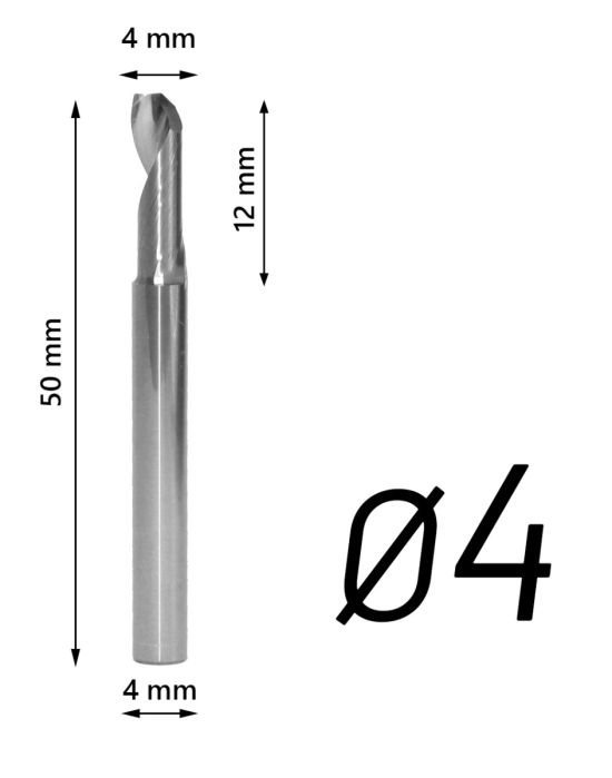 Jednopero CNC glodalo za aluminijum 4mm, prihvat 4mm, ukupna dužina 50mm FUL 300A.040