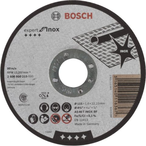 Bosch rezna ploča ravna Expert for Inox AS 46 T INOX BF, 115 mm, 1,6 mm - 2608600215