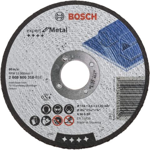 Bosch rezna ploča ravna Expert for Metal A 30 S BF, 115 mm, 2,5 mm - 2608600318
