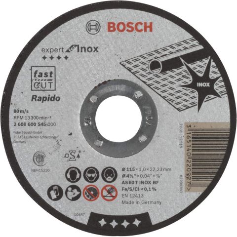 Bosch rezna ploča ravna Expert for Inox - Rapido AS 60 T INOX BF, 115 mm, 1,0 mm - 2608600545