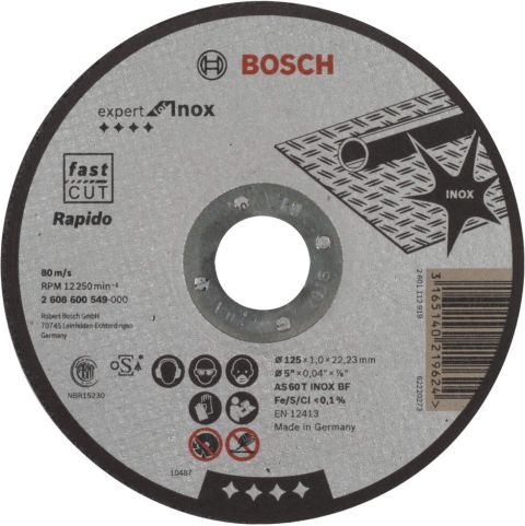 Bosch rezna ploča ravna Expert for Inox - Rapido AS 60 T INOX BF, 125 mm, 1,0 mm - 2608600549