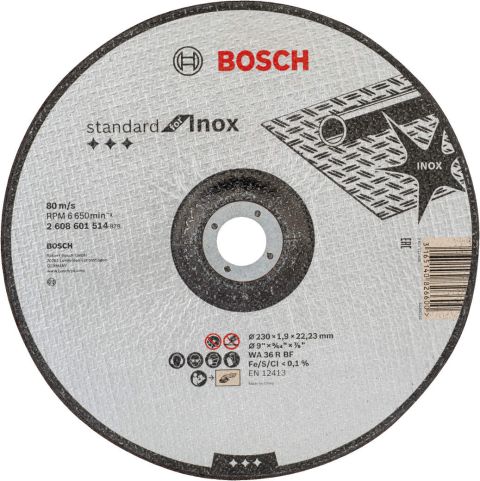 Bosch rezna ploča ispupčena Standard for Inox WA 36 R BF, 230 mm, 22,23 mm, 1,9 mm - 2608601514