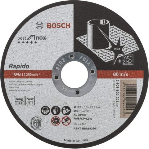 Bosch rezna ploča ravna Best for Inox - Rapido Long Life AS 60 V BF 41, 125 mm, 22,23 mm, 1,0 mm - 2608602221