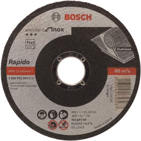 Bosch rezna ploča ravna Standard for Inox - Rapido WA 60 T BF, 115 mm, 22,23 mm, 1,0 mm - 2608603169