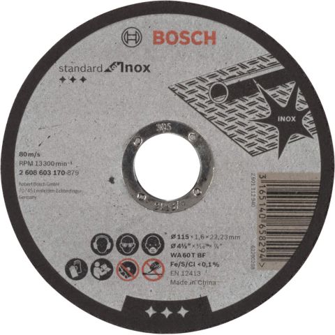 Bosch rezna ploča ravna Standard for Inox WA 60 T BF, 115 mm, 22,23 mm, 1,6 mm - 2608603170