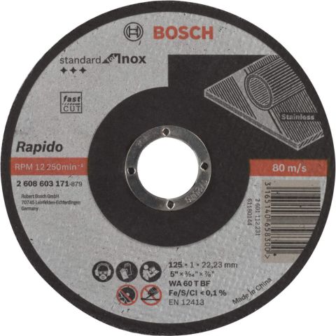 Bosch rezna ploča ravna Standard for Inox - Rapido WA 60 T BF, 125 mm, 22,23 mm, 1,0 mm - 2608603171
