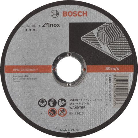 Bosch rezna ploča ravna Standard for Inox WA 60 T BF, 125 mm, 22,23 mm, 1,6 mm - 2608603172