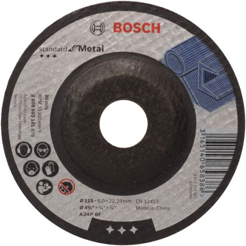 Bosch brusna ploča ispupčena Standard for Metal A 24 P BF, 115 mm, 22,23 mm, 6,0 mm - 2608603181