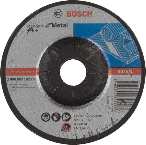 Bosch brusna ploča ispupčena Standard for Metal A 24 P BF, 125 mm, 22,23 mm, 6,0 mm - 2608603182