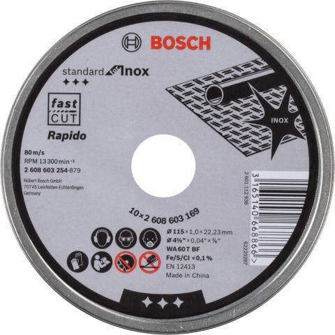 Bosch rezna ploča ravna Standard for Inox - Rapido WA 60 T BF, 115 mm, 22,23 mm, 1,0 mm - 2608603254