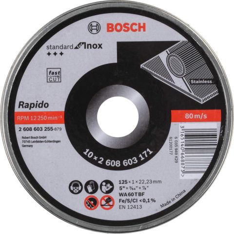 Bosch rezna ploča ravna Standard for Inox - Rapido WA 60 T BF, 125 mm, 22,23 mm, 1,0 mm - 2608603255