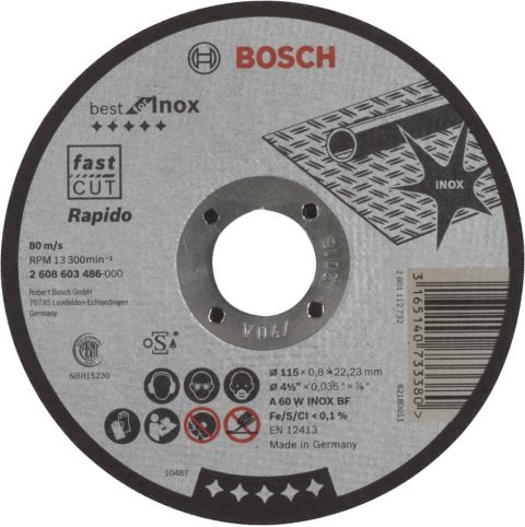 Bosch rezna ploča ravna Best for Inox - Rapido A 60 W INOX BF, 115 mm, 0,8 mm - 2608603486