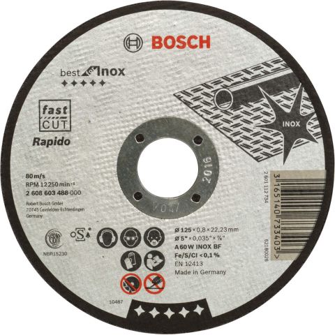 Bosch rezna ploča ravna Best for Inox - Rapido A 60 W INOX BF, 125 mm, 0,8 mm - 2608603488