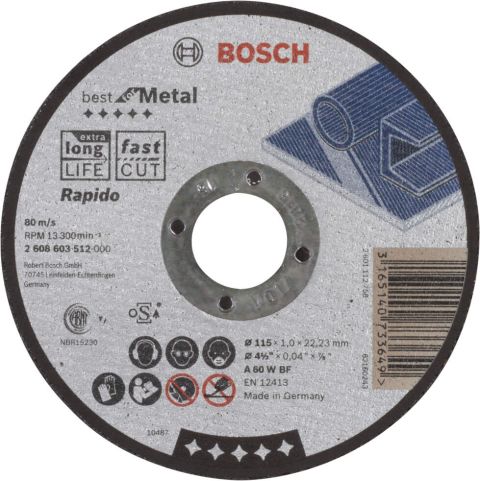 Bosch rezna ploča ravna Best for Metal - Rapido A 60 W BF, 115 mm, 1,0 mm - 2608603512