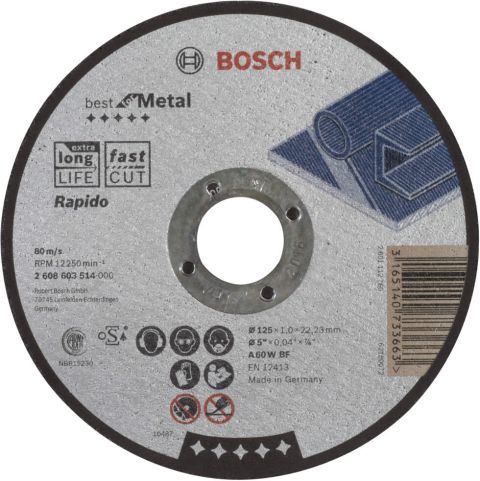 Bosch rezna ploča ravna Best for Metal - Rapido A 60 W BF, 125 mm, 1,0 mm - 2608603514