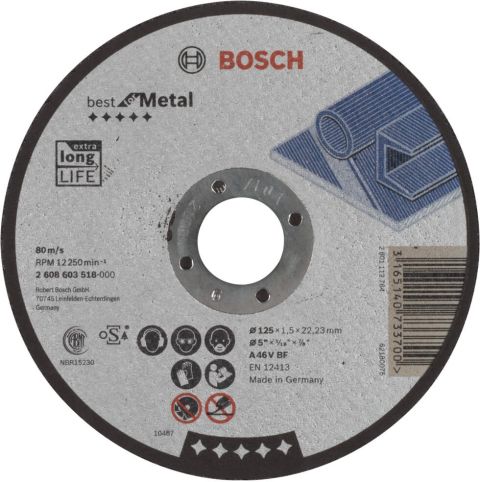 Bosch rezna ploča ravna Best for Metal A 46 V BF, 125 mm, 1,5 mm - 2608603518