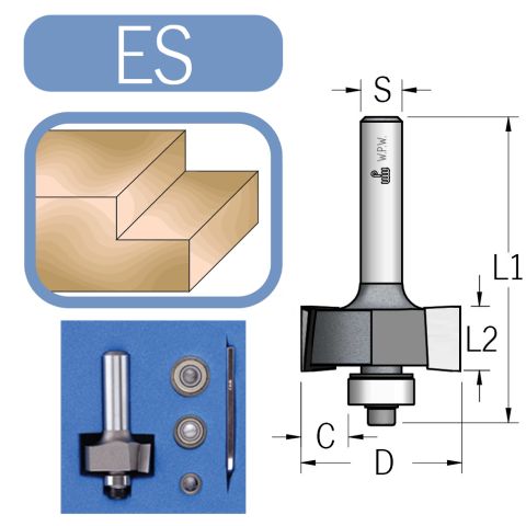 Glodalo za falc - set sa izmenljivim ležajem širine 6,3; 8,0; 9,5 i 11mm, radna dužina 12,5mm, prihvat 6mm