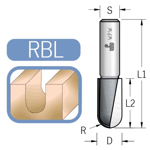 Loptasto glodalo za dublje oble žljebove širina 3,2mm, radijus 1,6mm, prihvat 8mm WPW RBL0325