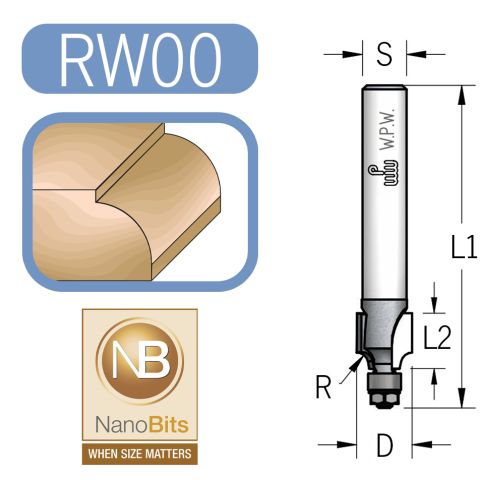 Nano glodalo sa minijaturnim ležajem za radijus 2,4mm; širina 9,5 mm; prihvat 6mm WPW RW00243
