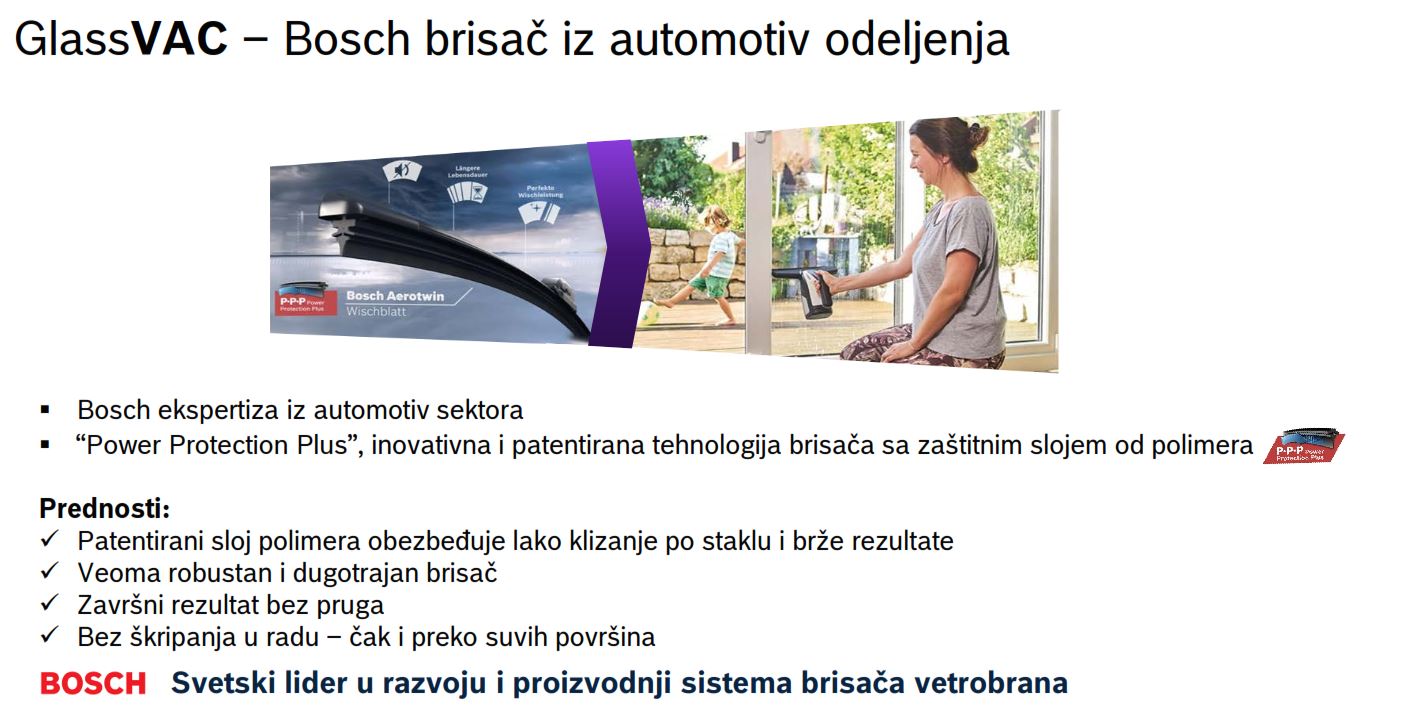 Bosch GlassVac usisivač za prozore karakteristike